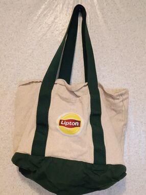 Beige Canvas Tote Bag with Green Accents
